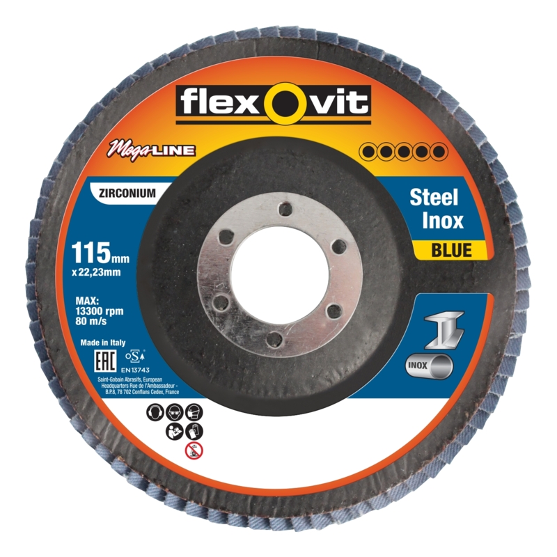 FLEXOVIT Flap Disc 115X22mm Megaline Blue R828 Z80