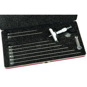 STARRETT Depth Gauge 0-9In Range 2 1/2In Base 9 Rods Case