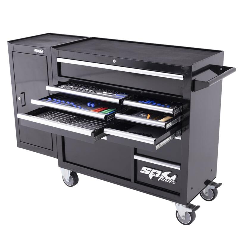 SP TOOLS TOOLKIT 238PC METRIC/SAE - CUSTOM SERIES ROLLER CABINET WITH SIDE CABINET 11 DRAWER BLACK FOAMED
