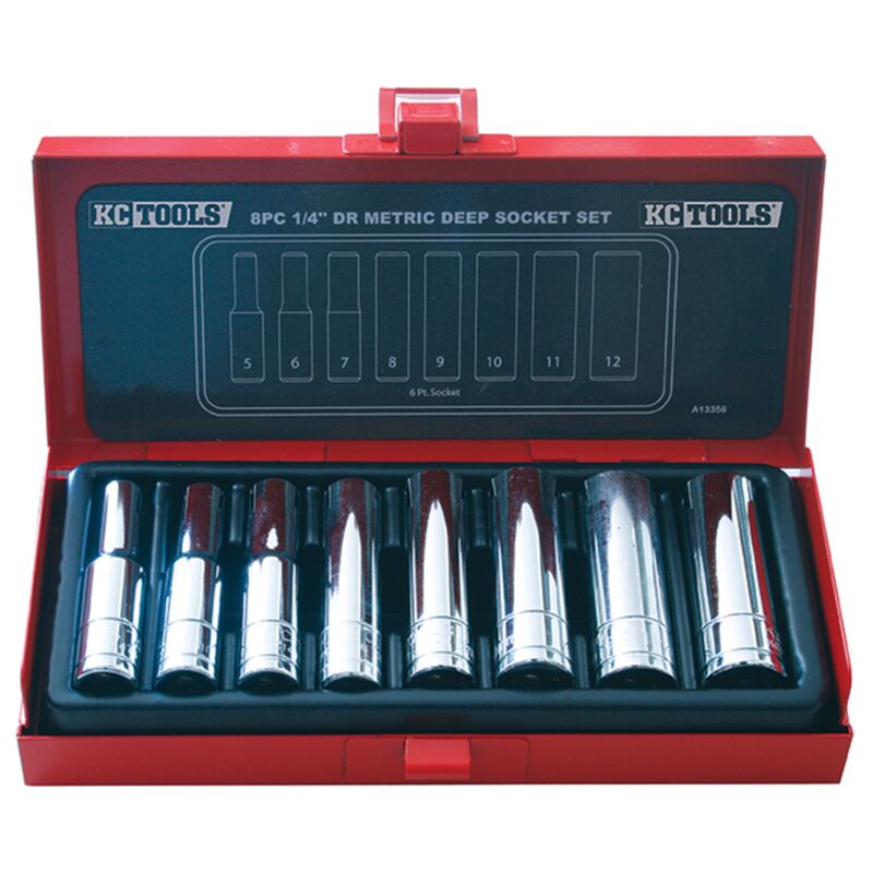 KC TOOLS Socket Set, Metric Deep 8 Pc 1/4" Dr