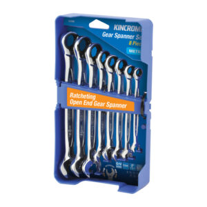 KINCROME Ratcheting Open End Gear Spanner Set 8 Piece - Metric