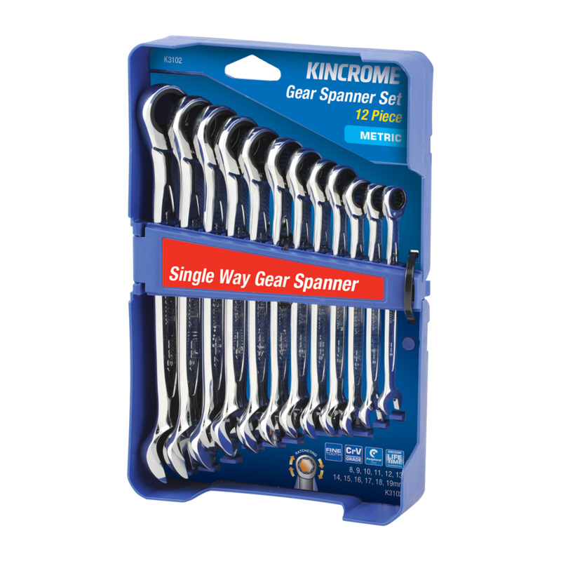 KINCROME Single Way Gear Spanner Set 12 Piece - Metric