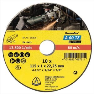 KLINGSPOR Cut Off Wheel (A60TZ) Inox 5 50 Discs Hard Grit 115 X 1 X 22mm