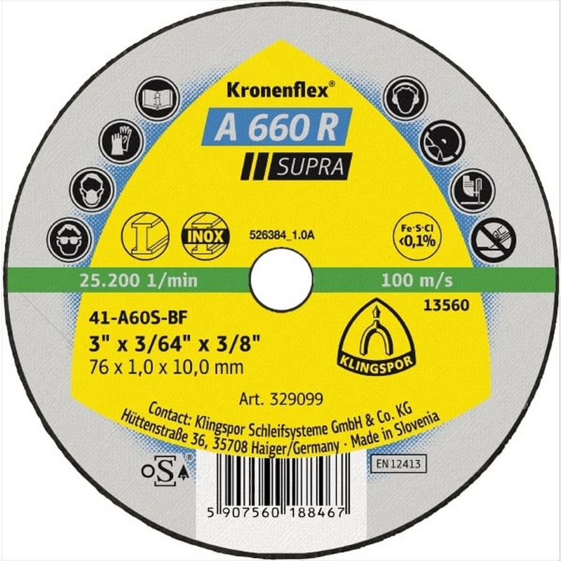 KLINGSPOR Small C/O Whl A660R Supraflat25200Rpm Gr Hard 76 X 1 X 10