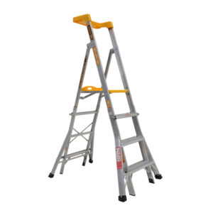 GORILLA Compact height adjustable platform ladder 4-5-6 Step Aluminium 150kg Industrial