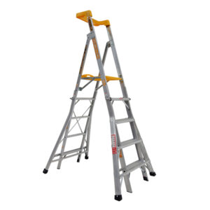 GORILLA Compact height adjustable platform ladder 5-6-7-8 Step Aluminium 150kg Industrial