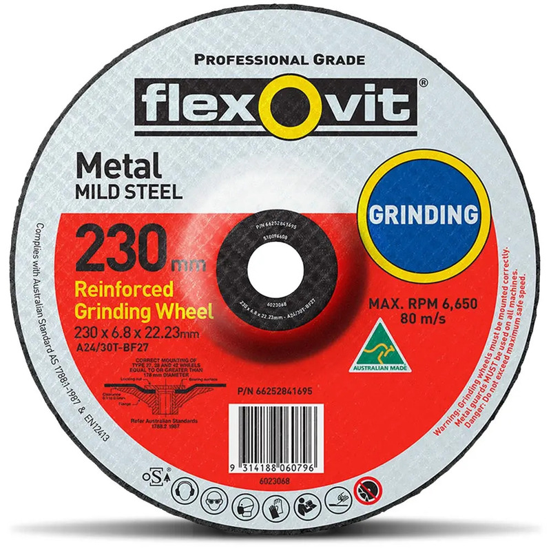 FLEXOVIT 230X6.8X22.2mm A24/30T Metal Depressed Centre Grinding