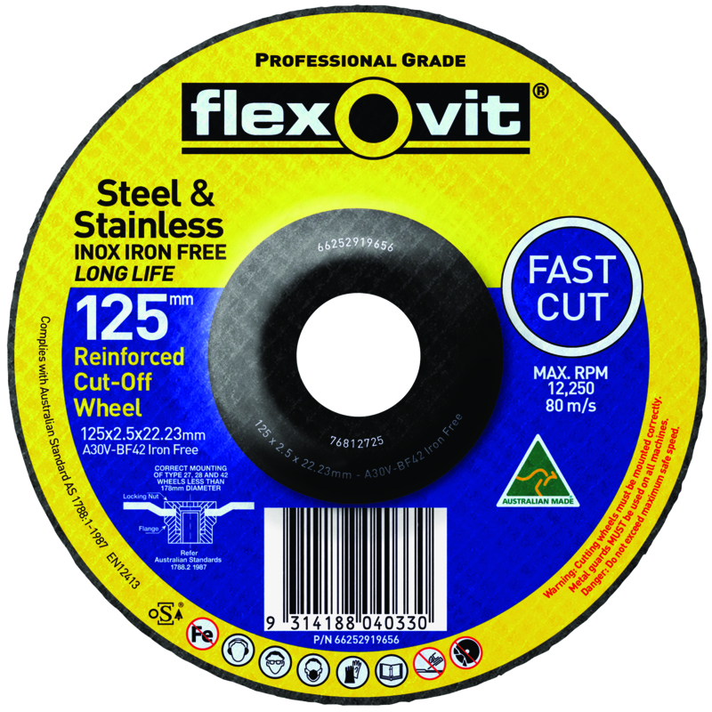 FLEXOVIT 180X6.8X22.2mm A24/30T Iron Free Depressed Centre Grinding