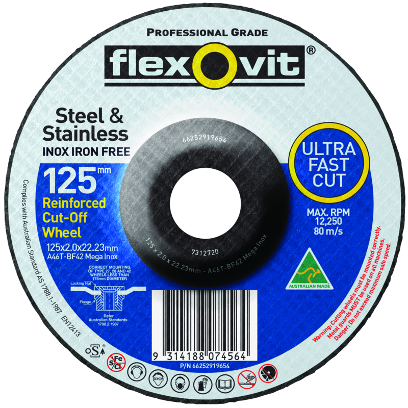 FLEXOVIT 127X2.5X22.2mm A24Vbf42 Mega Inox Depressed Centre Cut-Off
