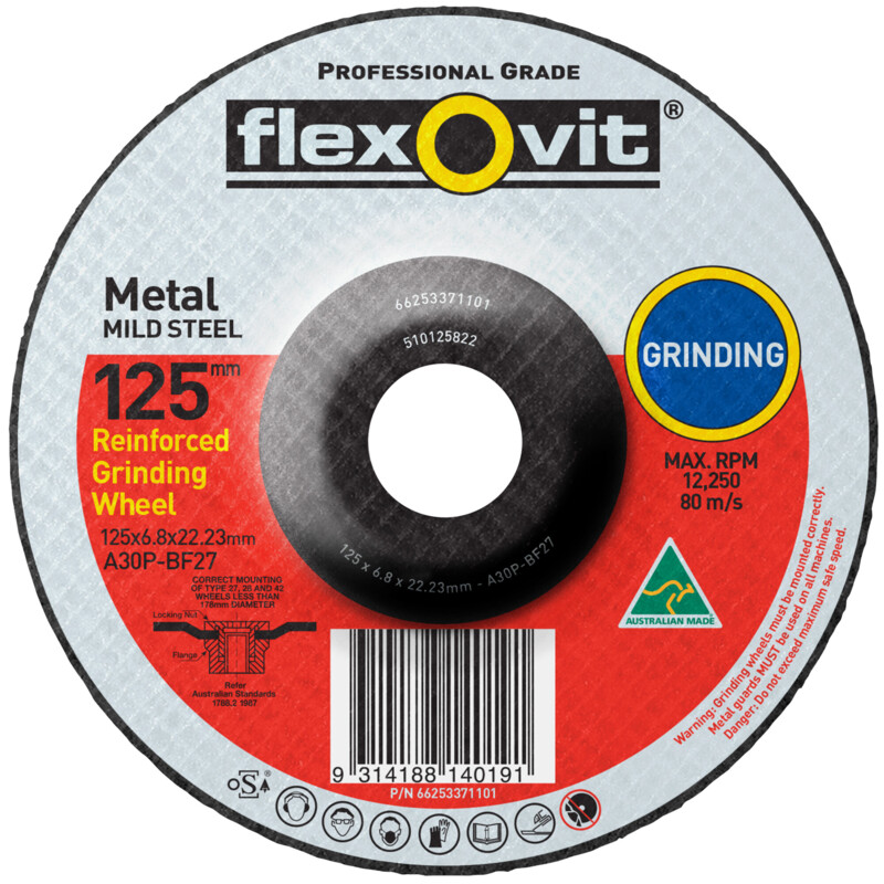 FLEXOVIT 125 X 6.8 X 22.23mm A30P-T27 Metal Depressed Centre Grinding - General Purpose