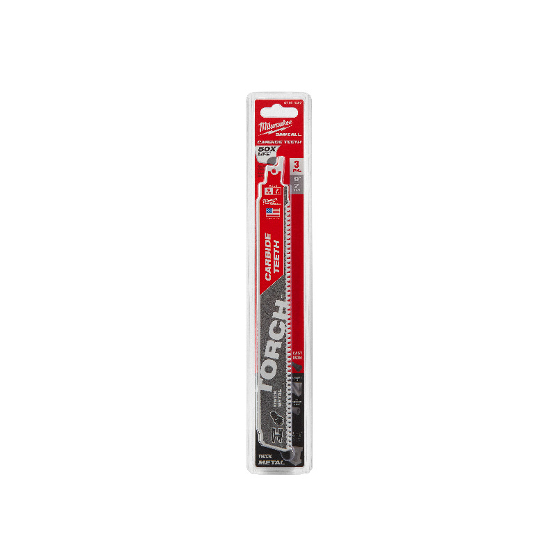 MILWAUKEE SAWZALL™ The TORCH™ with Carbide Teeth 230mm 9" 8TPI Blade 3 Pack