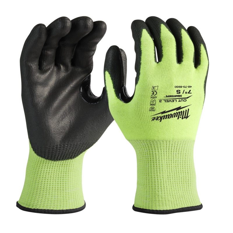MILWAUKEE Cut 3(C) High Visibility Polyurethane (PU) Dipped Gloves 1 Pack - S