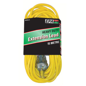 EPA 10A Cable, 10 Amp Plug with Neon Socket HD, Yellow 15m (3 Core 1.0mm2)