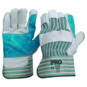 PROCHOICE Green & Grey Striped Cotton / Leather Gloves Large